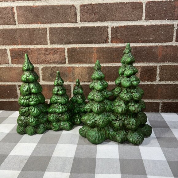 Set 2 Vintage Byron Mold Ceramic Christmas Trees Village Accessory Hand Painted - Picture 5 of 13